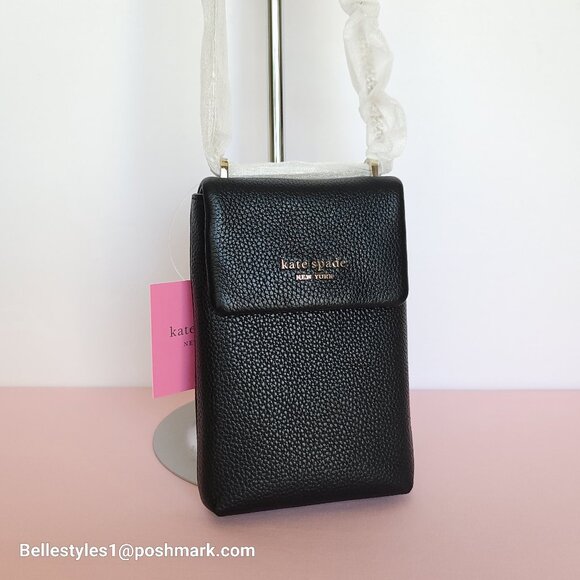 KATE SPADE Bradley North/South Pebbled Leather Phone Crossbody- Black color πβ - Picture 3 of 16